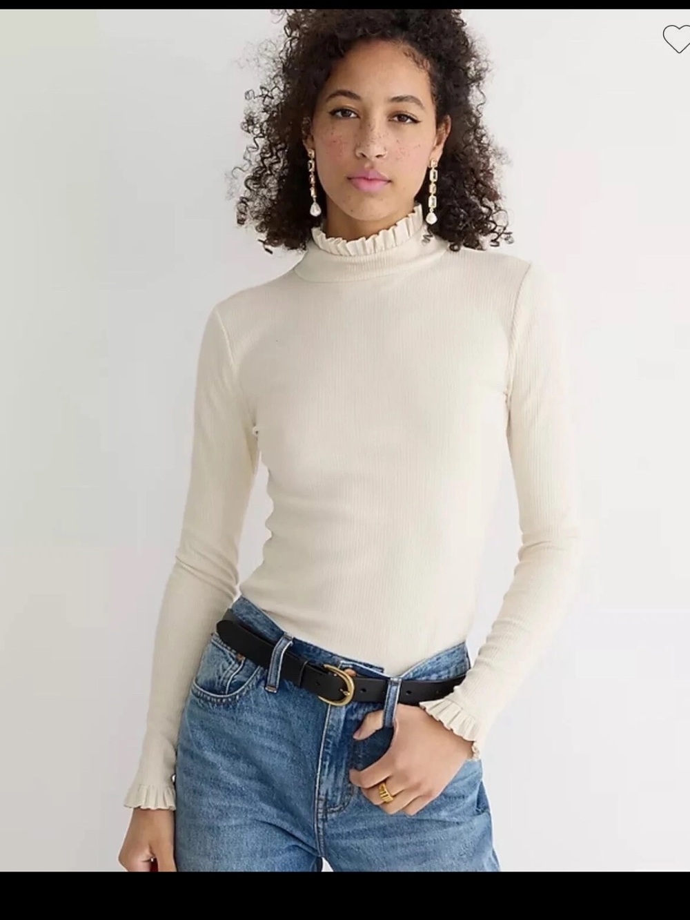 J Crew Vintage rib ruffle mockneck cream shirt- size M